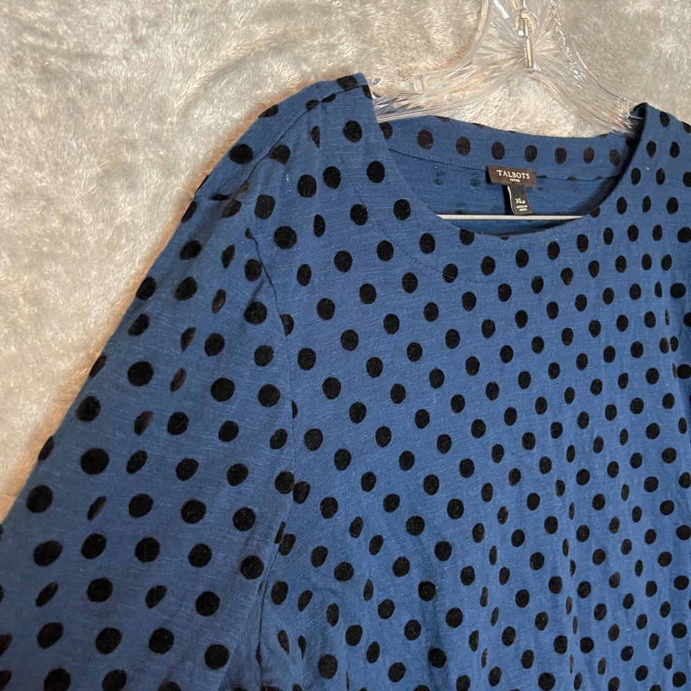 Talbots Women Classic Dark Velvet Clip Swiss Dot Long Sleeve T Shirt PXL Blue